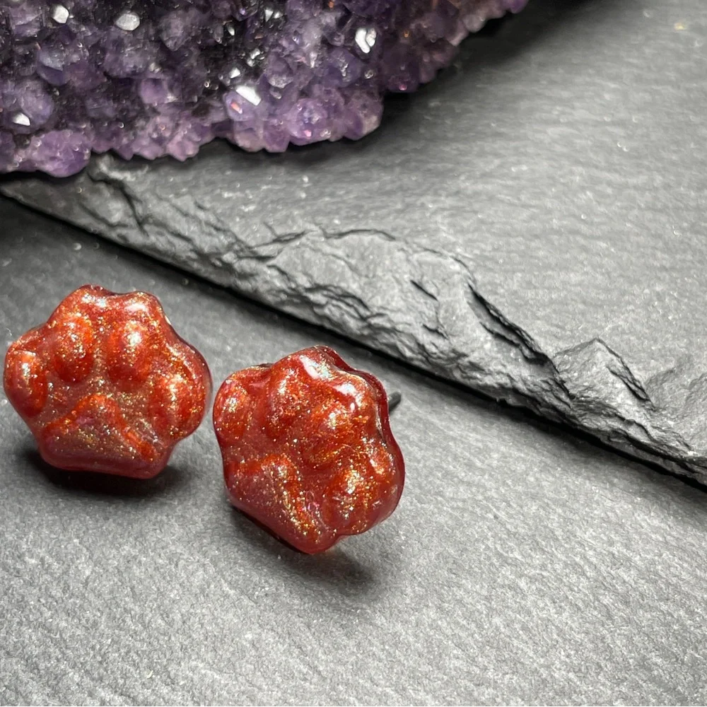 Glitter Resin Hand Poured Resin Paw Stud Earrings - Picture 2 of 10